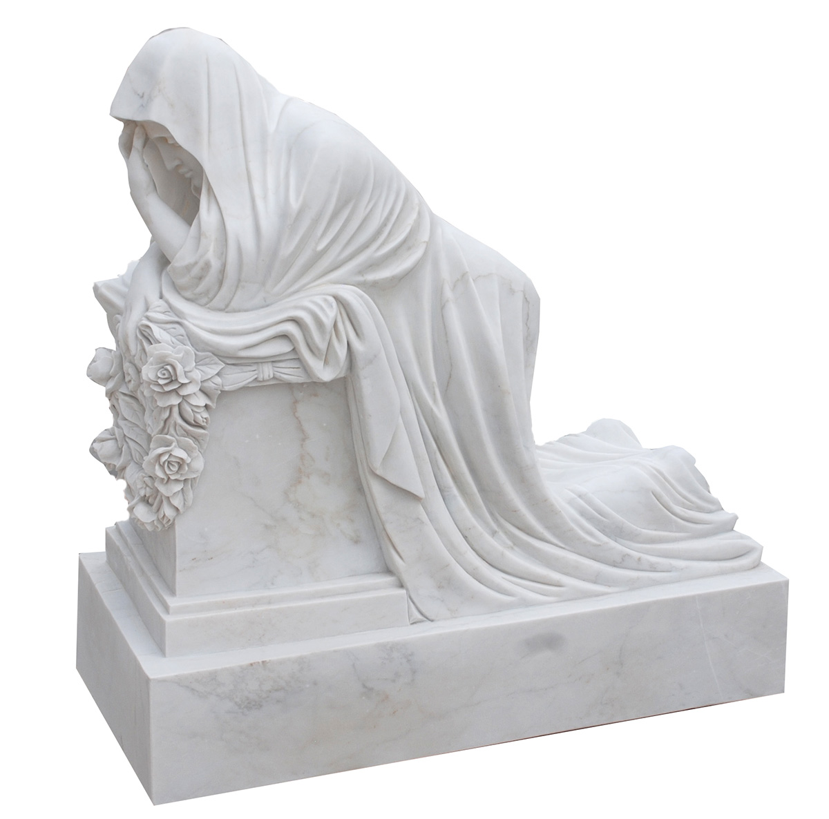 Marble Memorials  - Veiled Female/Floral Marble Memorial - MEM-178